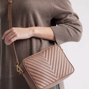 Quince Italian Leather Quilted Crossbody Bag, Dark Taupe